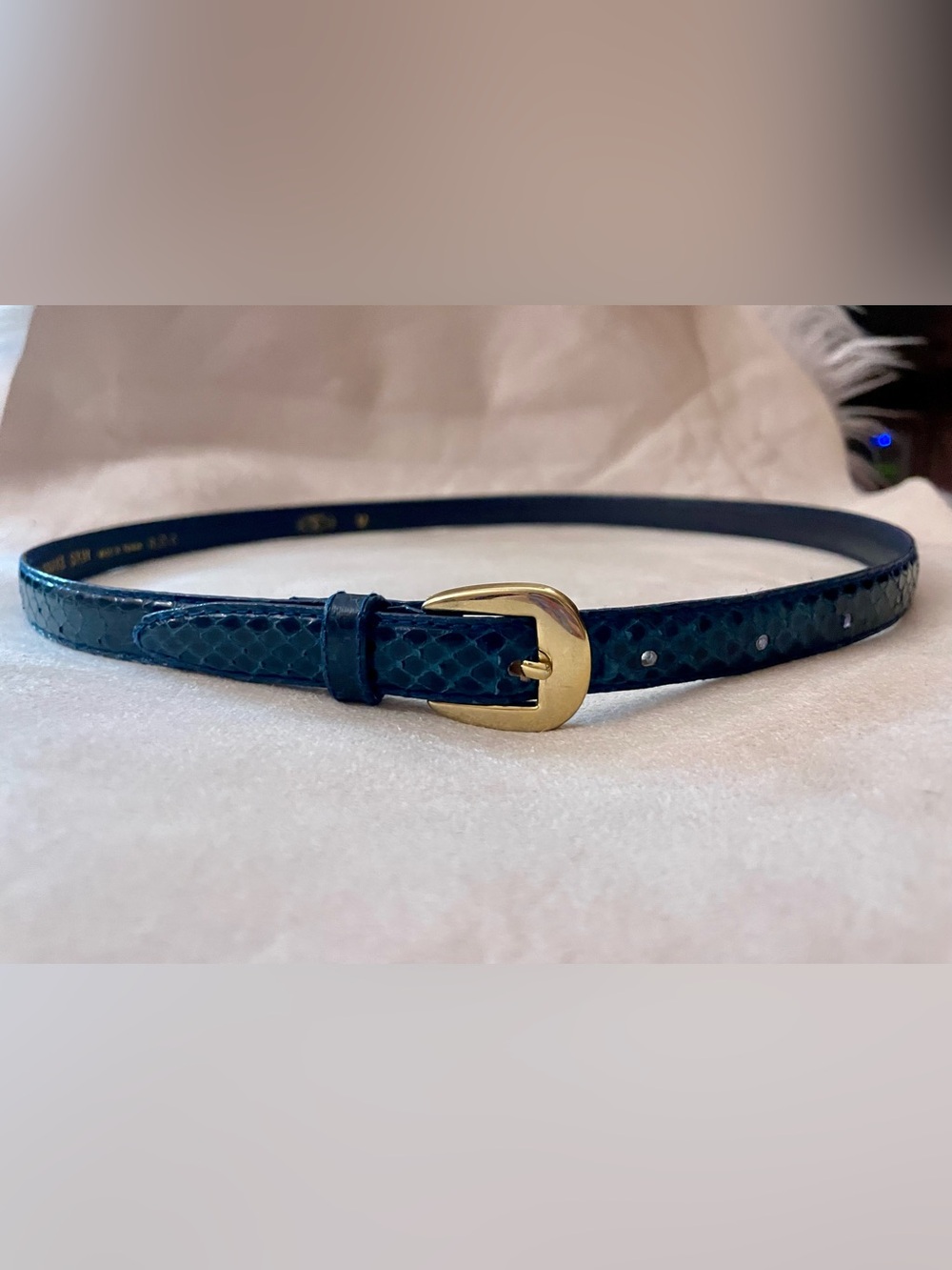 Vintage Charter Club Royal Blue Snakeskin Leather Belt with Gold Buckle